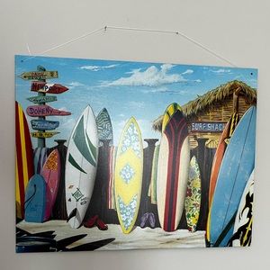 Cute tin/ aluminum surf shack hanging picture